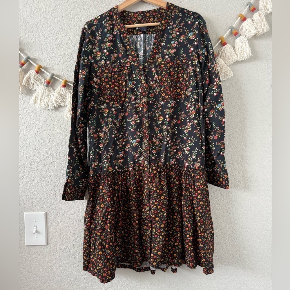 Anthropologie Maeve Marlie Ditsy Floral Button Front Tiered Dress Coquette Fairy